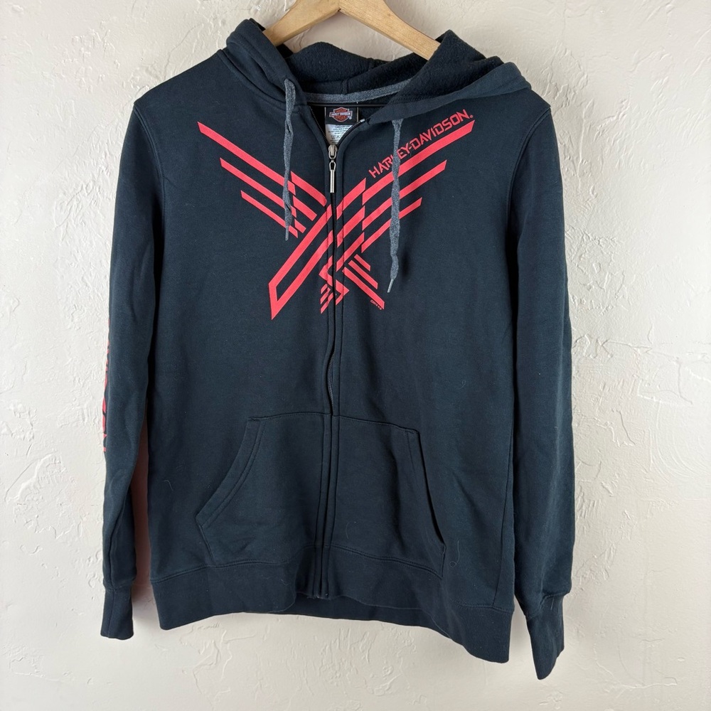 Harley-Davidson Black Zip-Up Hoodie Sweatshirt Orange Graphic Bumpus TN Small
